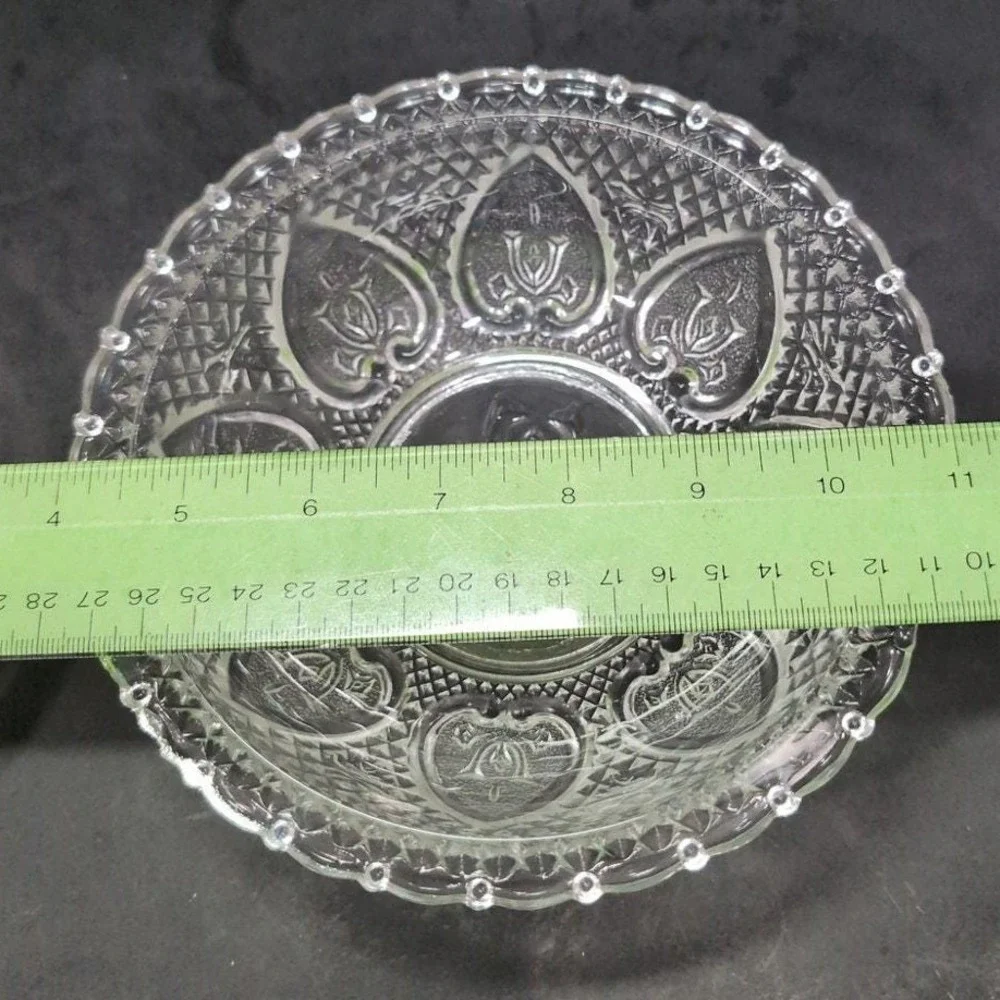 Pasari Indonesia Lidded Candy Dish, Hearts &‎ Flowers Pattern, Pressed Glass Jar